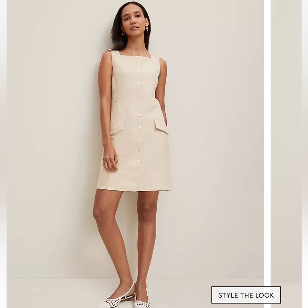 Ann Taylor 2025 Summer Collection Petite Square Neck Button-Down Dress Size 18